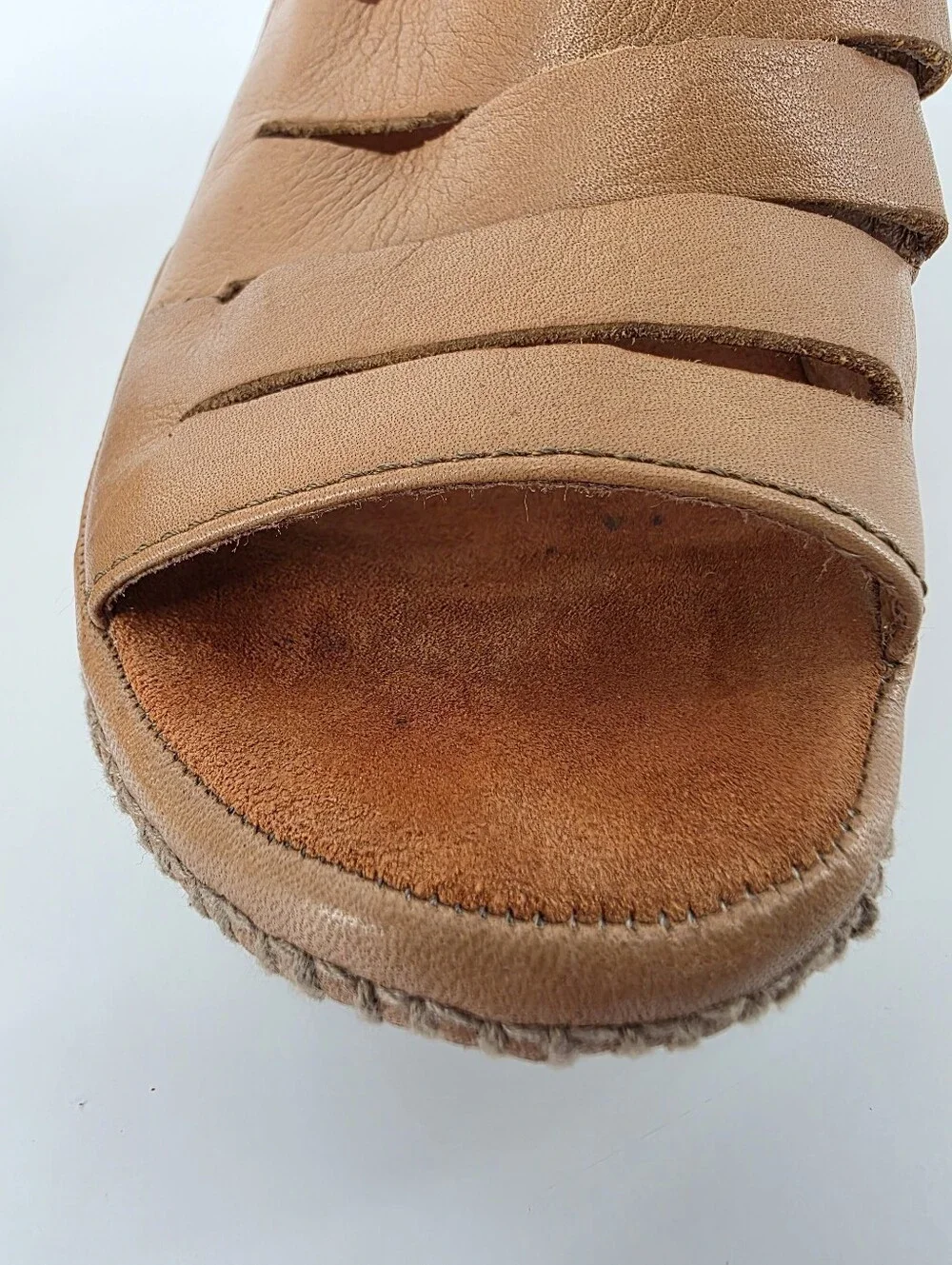 Bussola Formentera Toffee Leather Cork Wedge Sandals, Sz 40